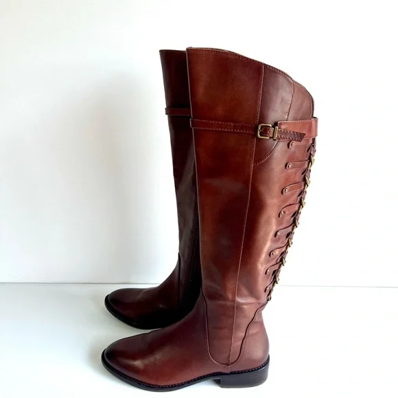 Beautiful Gianni Bini Chain Back Tall Wide Calf Leather Boots •Size Women’s 7M 🍁 - Picture 8 of 16